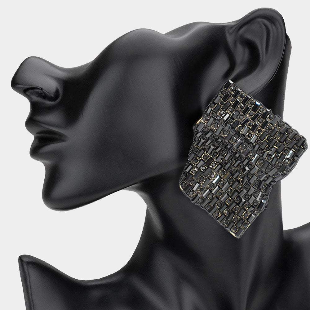 Bold Bling Studded Abstract Plate Earrings - Madeline Love - Flyclothing LLC