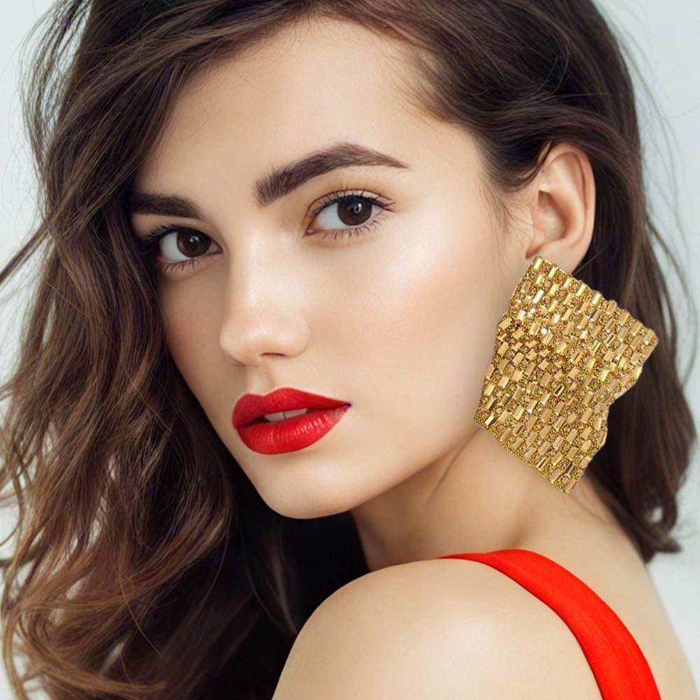 Bold Bling Studded Abstract Plate Earrings - Madeline Love - Flyclothing LLC