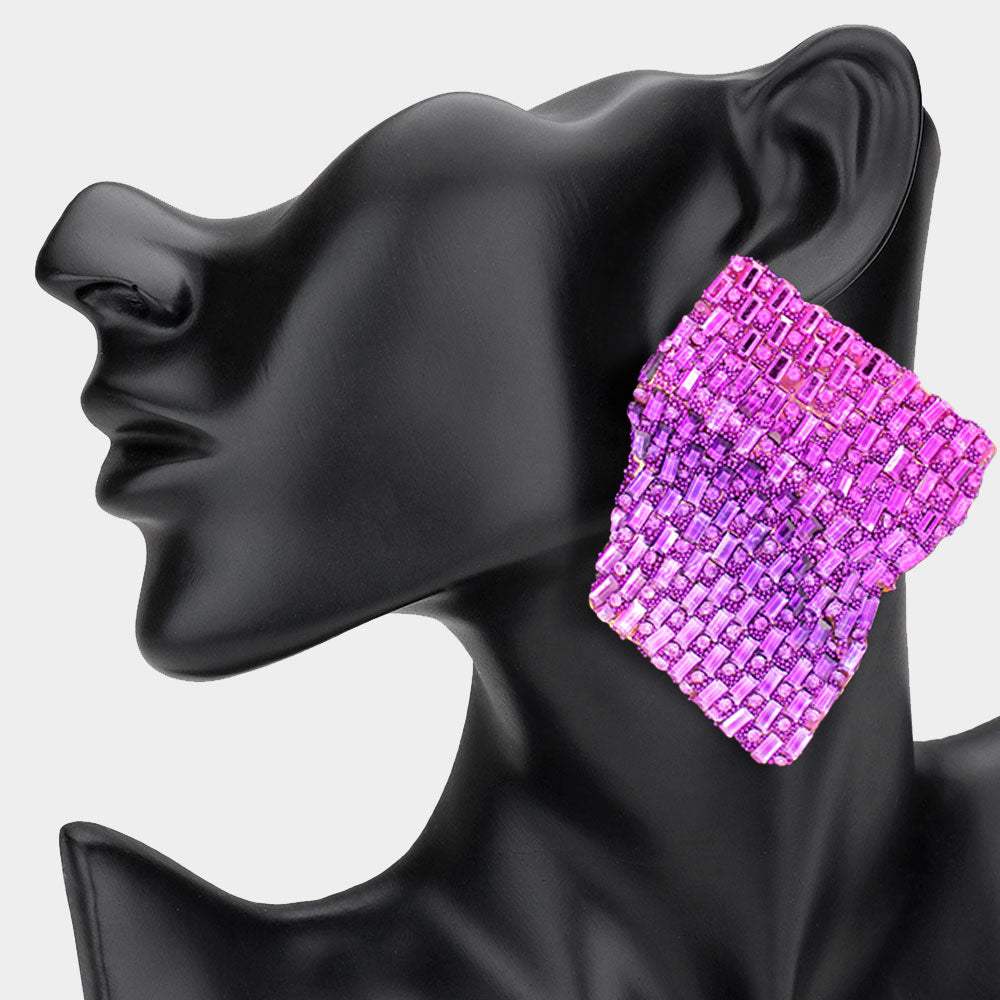 Bold Bling Studded Abstract Plate Earrings - Madeline Love - Flyclothing LLC