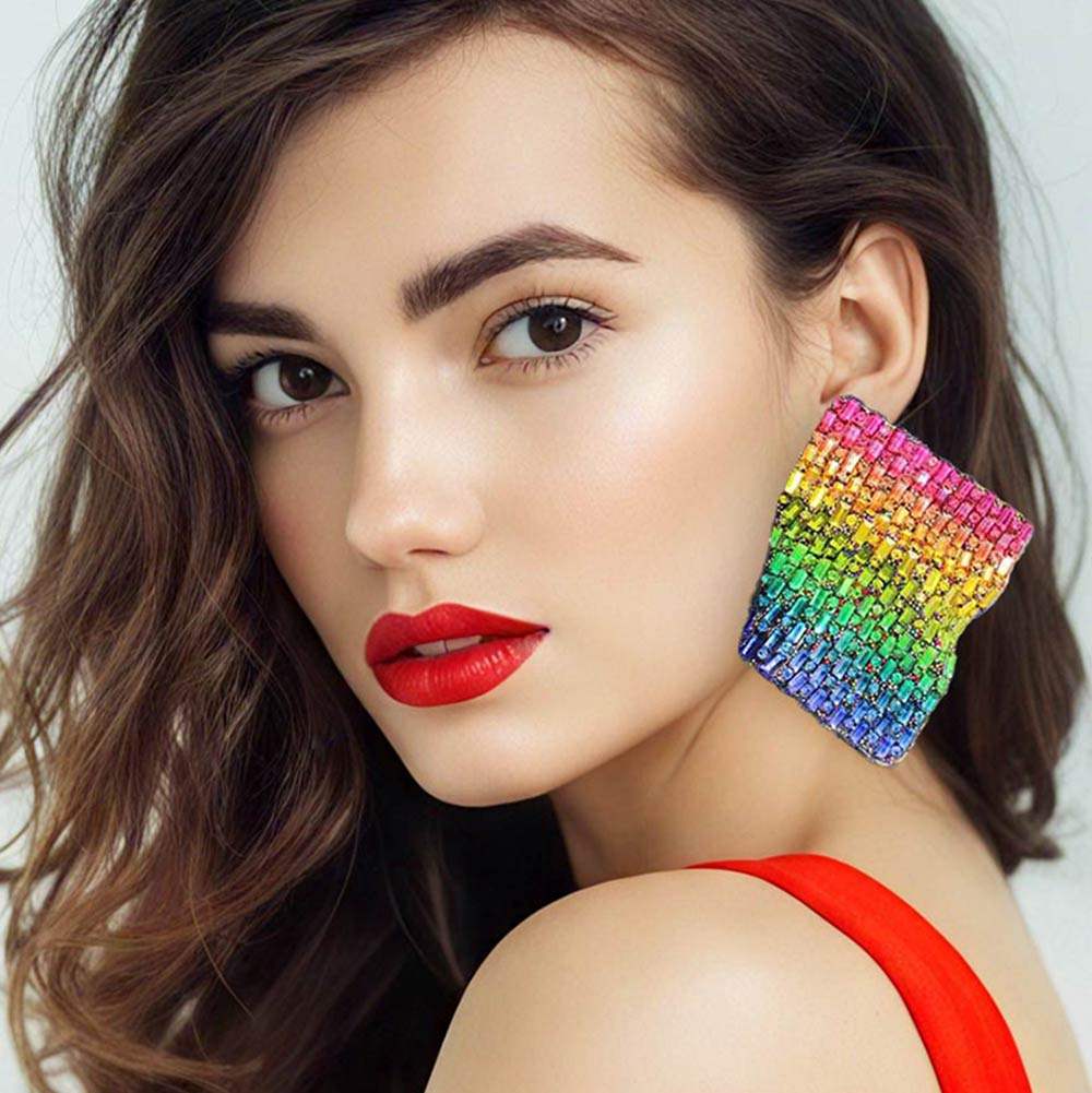 Bold Bling Studded Abstract Plate Earrings - Madeline Love - Flyclothing LLC