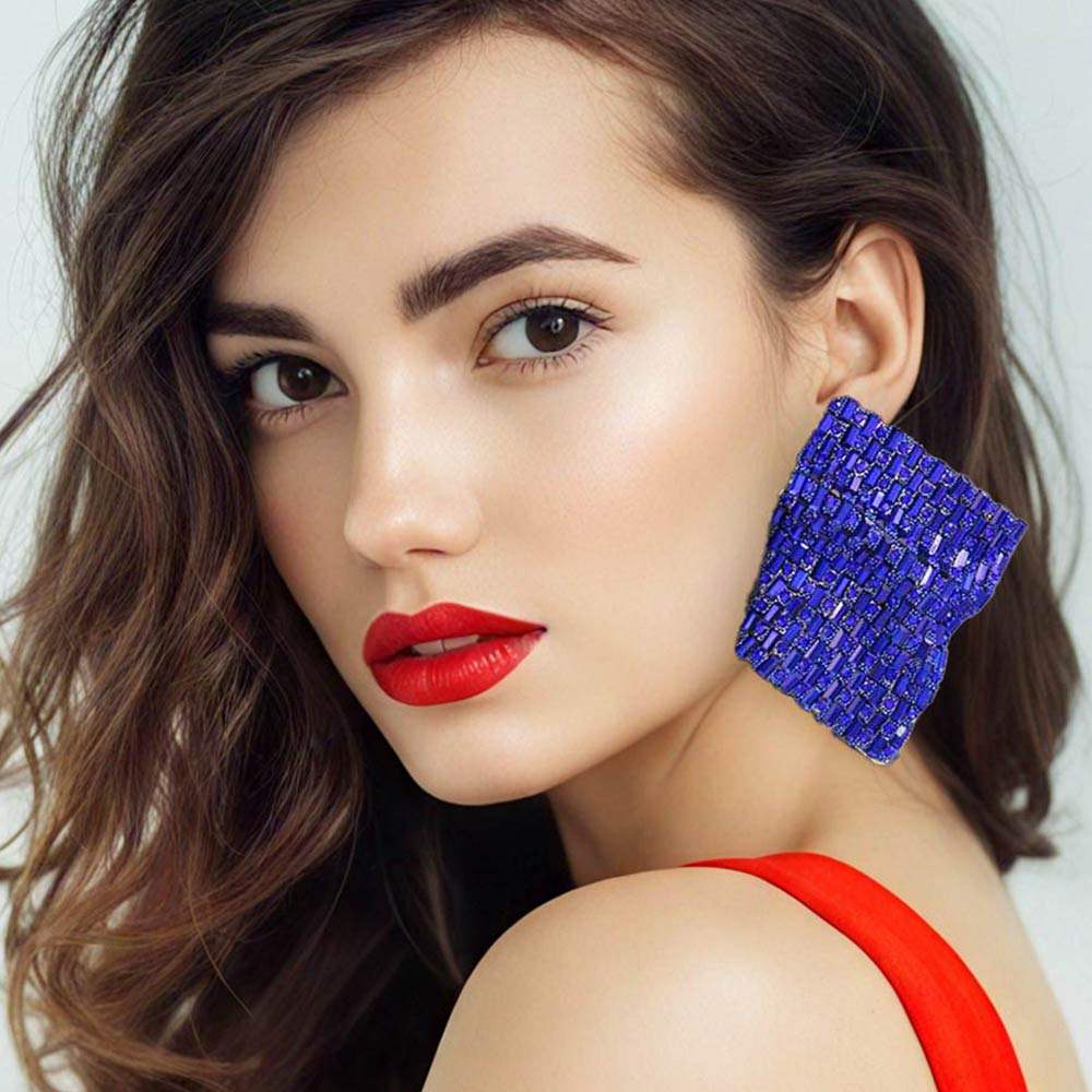 Bold Bling Studded Abstract Plate Earrings - Madeline Love - Flyclothing LLC