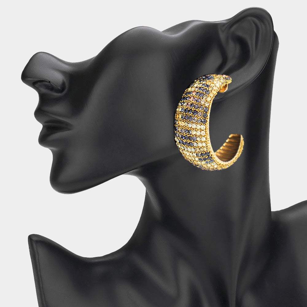 Leopard Bling Studded Chunky Hoop Earrings - Madeline Love - Flyclothing LLC