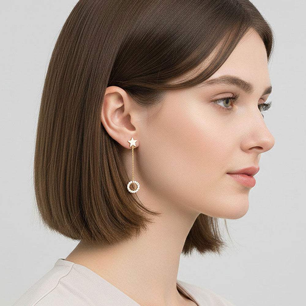Stone Paved Dainty Ring Chain Drop Earrings - Madeline Love - Flyclothing LLC