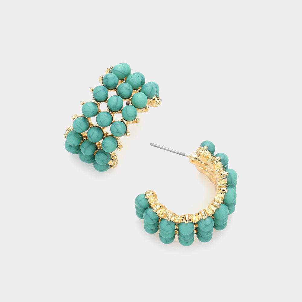 Natural Stone Cluster Hoop Earrings - Madeline Love - Flyclothing LLC
