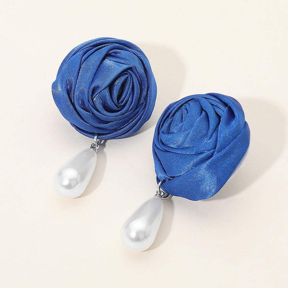 Teardrop Pearl Dangle Satin Rose Earrings - Madeline Love - Flyclothing LLC