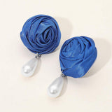 Teardrop Pearl Dangle Satin Rose Earrings - Madeline Love - Flyclothing LLC