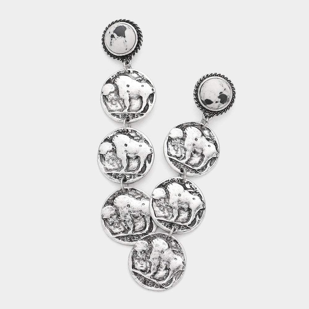 Natural Stone Metal Coin Link Dangle Earrings - Madeline Love - Flyclothing LLC