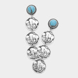 Natural Stone Metal Coin Link Dangle Earrings - Madeline Love - Flyclothing LLC