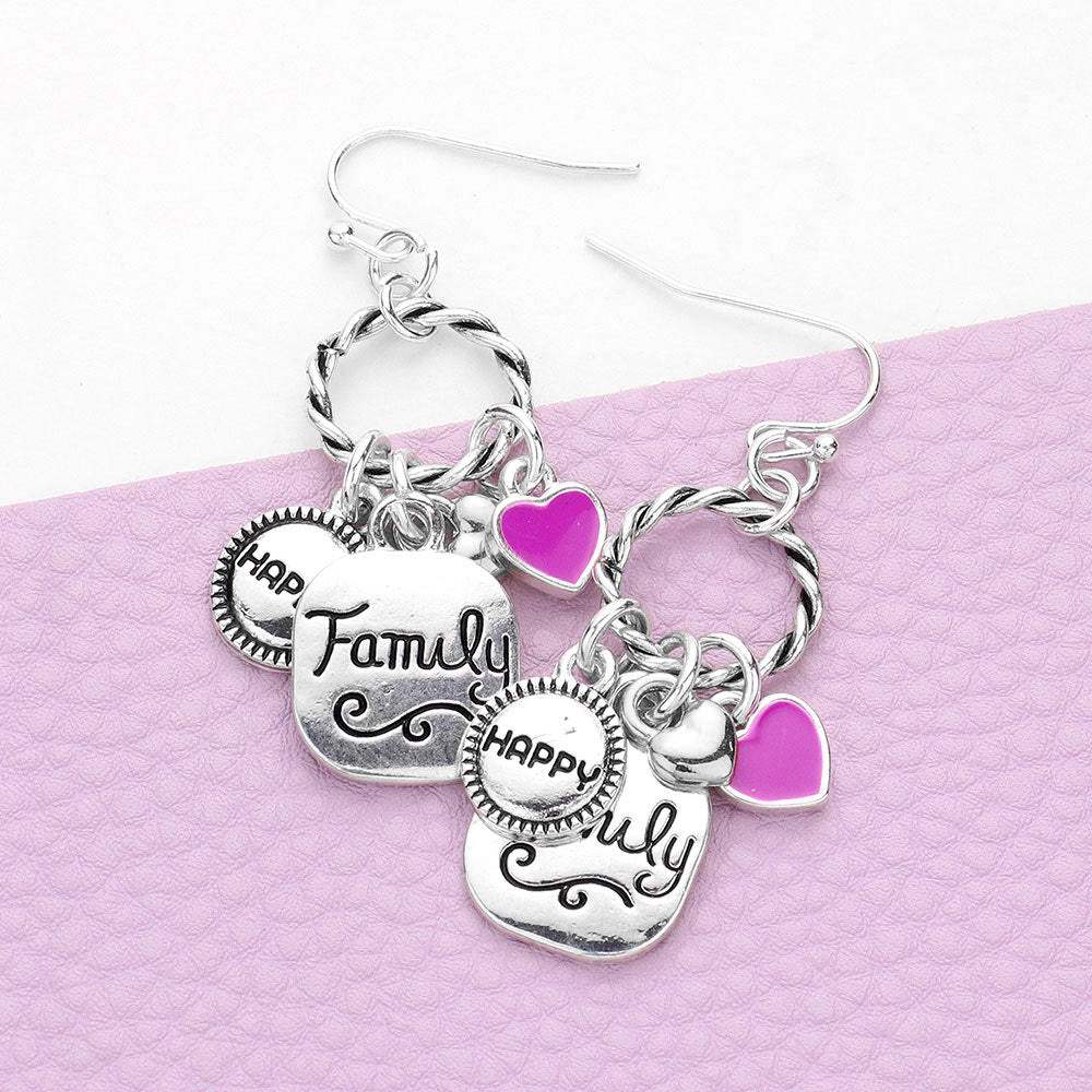 Braided Open Circle Happy Family Enamel Heart Dangle Earrings - Madeline Love - Flyclothing LLC