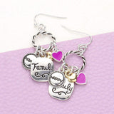 Braided Open Circle Happy Family Enamel Heart Dangle Earrings - Madeline Love - Flyclothing LLC