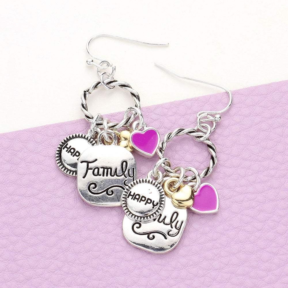 Braided Open Circle Happy Family Enamel Heart Dangle Earrings - Madeline Love - Flyclothing LLC
