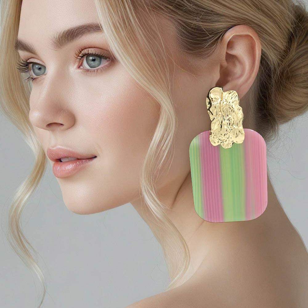 Oversized Patterned Celluloid Acetate Plate Accent Door Knocker Earrings - Madeline Love - Flyclothing LLC