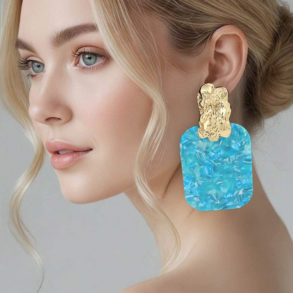 Oversized Patterned Celluloid Acetate Plate Accent Door Knocker Earrings - Madeline Love - Flyclothing LLC