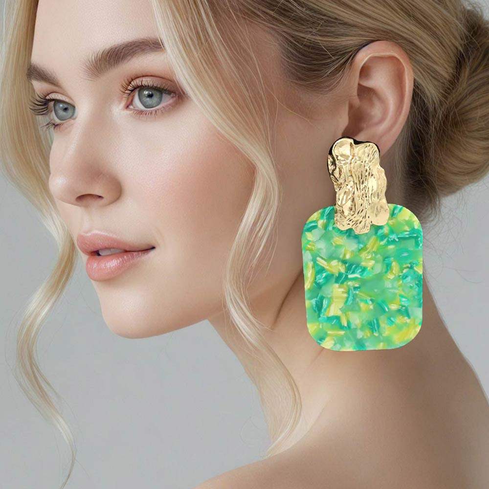 Oversized Patterned Celluloid Acetate Plate Accent Door Knocker Earrings - Madeline Love - Flyclothing LLC
