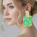 Oversized Patterned Celluloid Acetate Plate Accent Door Knocker Earrings - Madeline Love - Flyclothing LLC