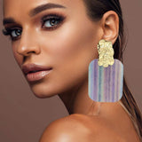 Oversized Patterned Celluloid Acetate Plate Accent Door Knocker Earrings - Madeline Love - Flyclothing LLC