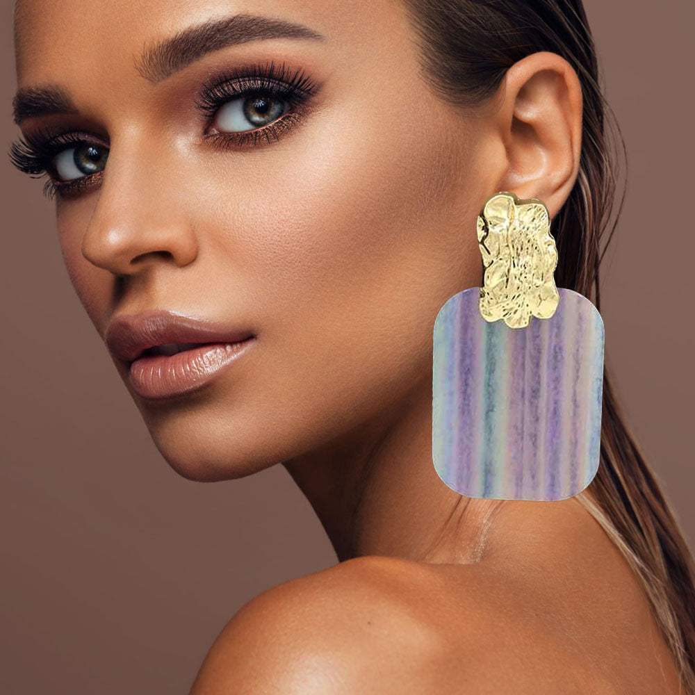 Oversized Patterned Celluloid Acetate Plate Accent Door Knocker Earrings - Madeline Love - Flyclothing LLC