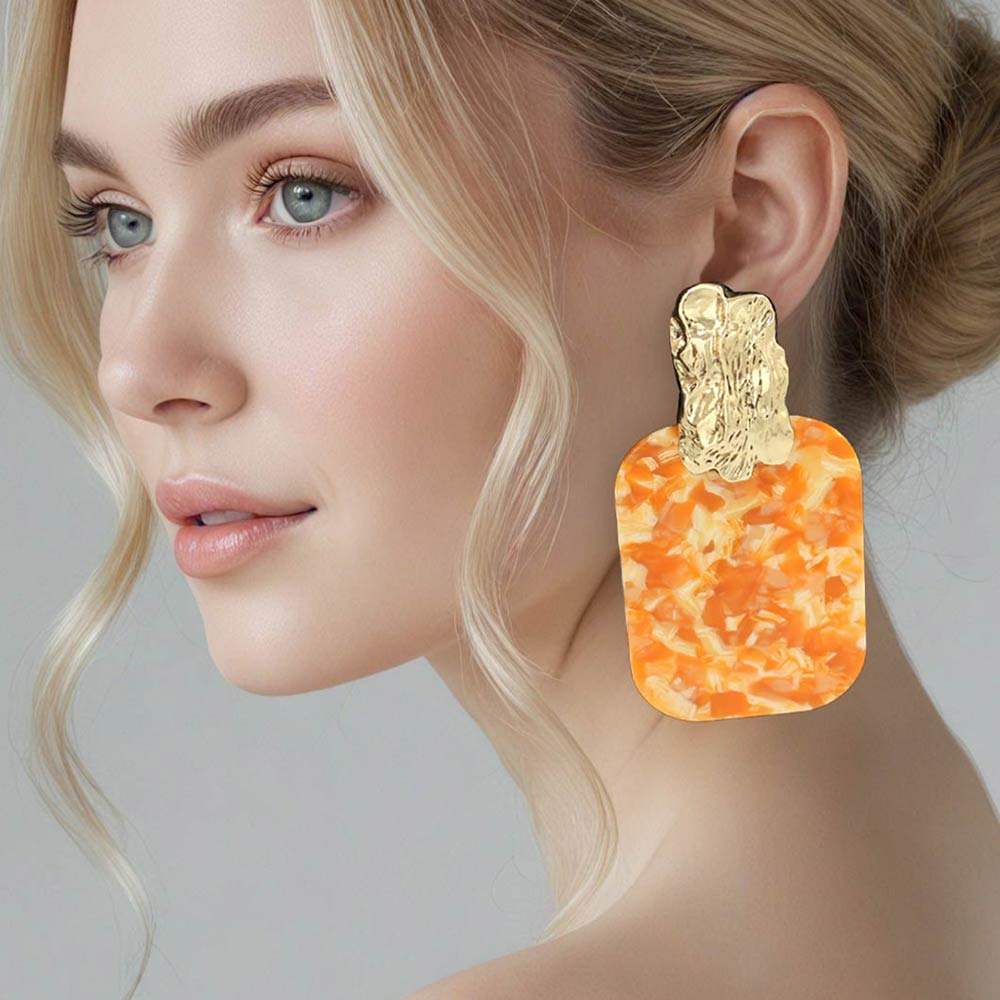 Oversized Patterned Celluloid Acetate Plate Accent Door Knocker Earrings - Madeline Love - Flyclothing LLC