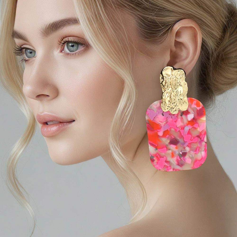 Oversized Patterned Celluloid Acetate Plate Accent Door Knocker Earrings - Madeline Love - Flyclothing LLC