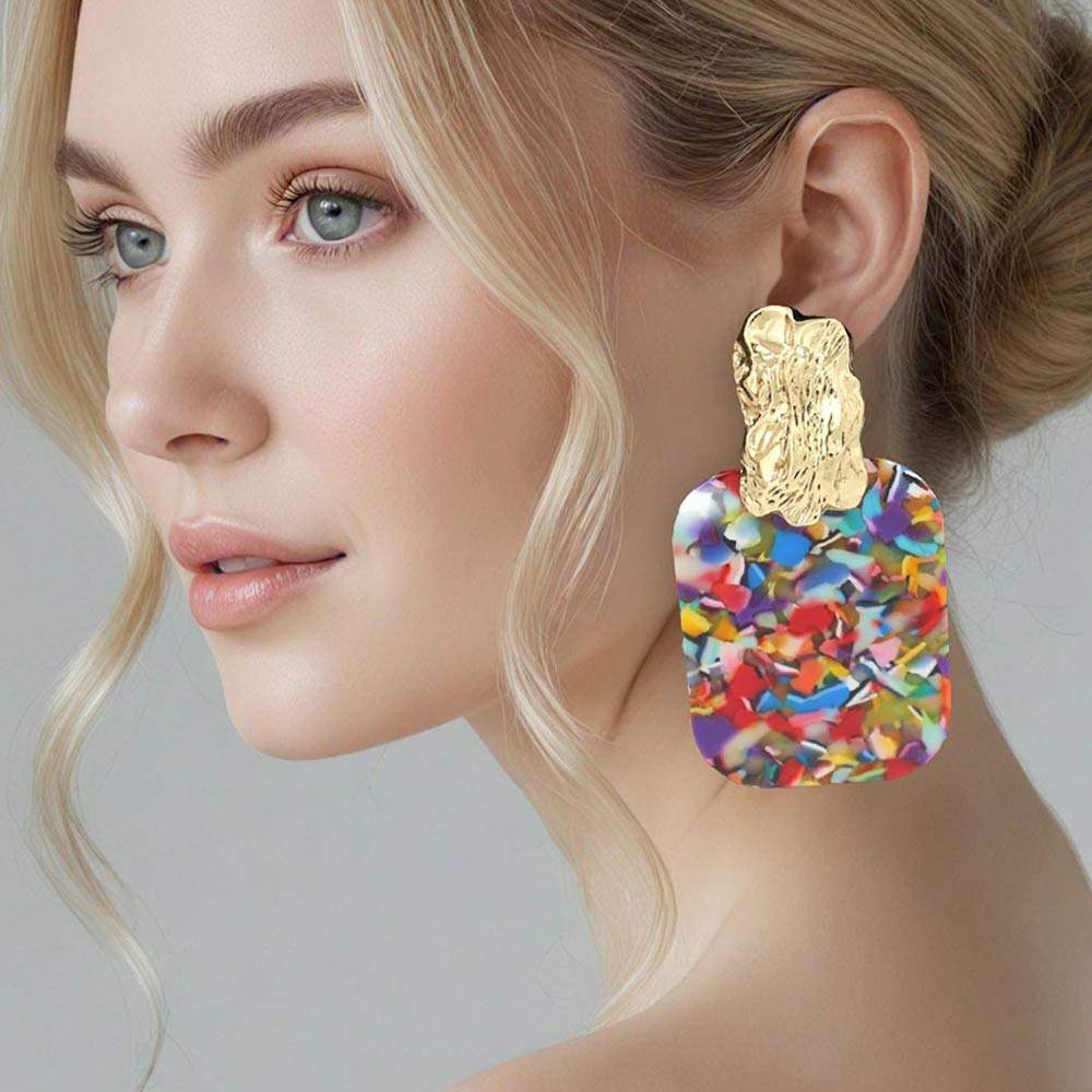 Oversized Patterned Celluloid Acetate Plate Accent Door Knocker Earrings - Madeline Love - Flyclothing LLC