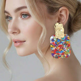 Oversized Patterned Celluloid Acetate Plate Accent Door Knocker Earrings - Madeline Love - Flyclothing LLC