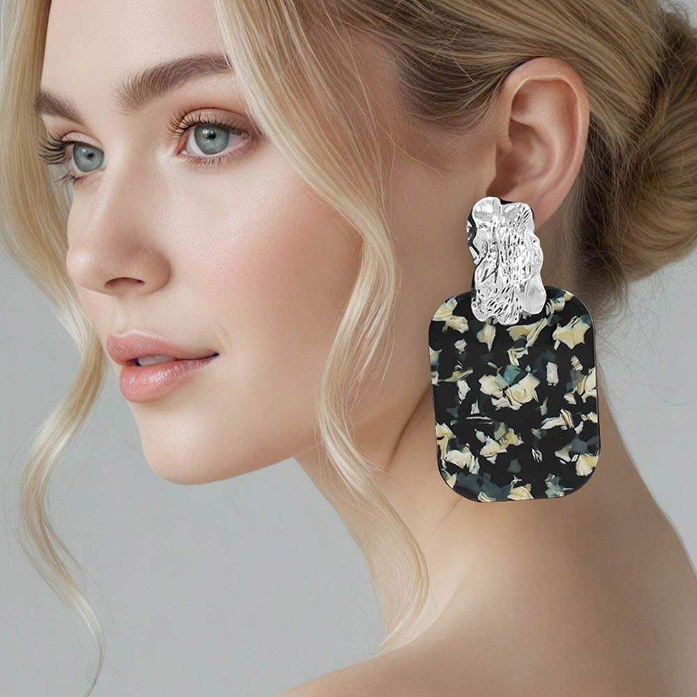 Oversized Patterned Celluloid Acetate Plate Accent Door Knocker Earrings - Madeline Love - Flyclothing LLC