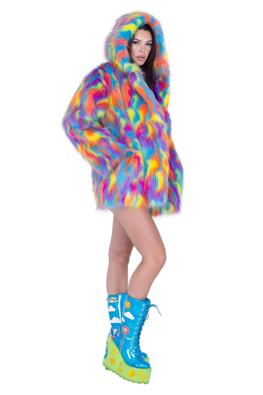 J-Valentine FE293 - Thigh-High Hooded Fur Coat - J. Valentine - Flyclothing LLC