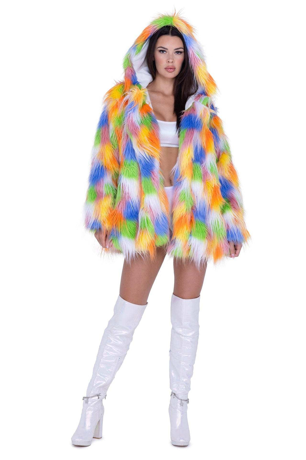 J-Valentine FE293 - Thigh-High Hooded Fur Coat - J. Valentine - Flyclothing LLC