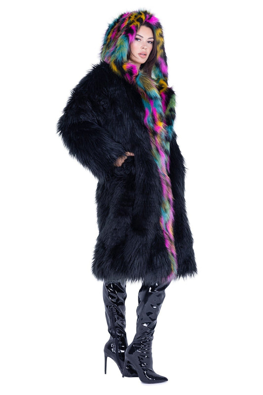 J-Valentine FE294 - Mid-Length Hooded Fur Coat - J. Valentine