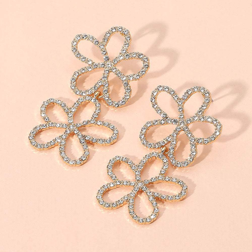 Stone Paved Open Flower Link Earrings - Madeline Love - Flyclothing LLC