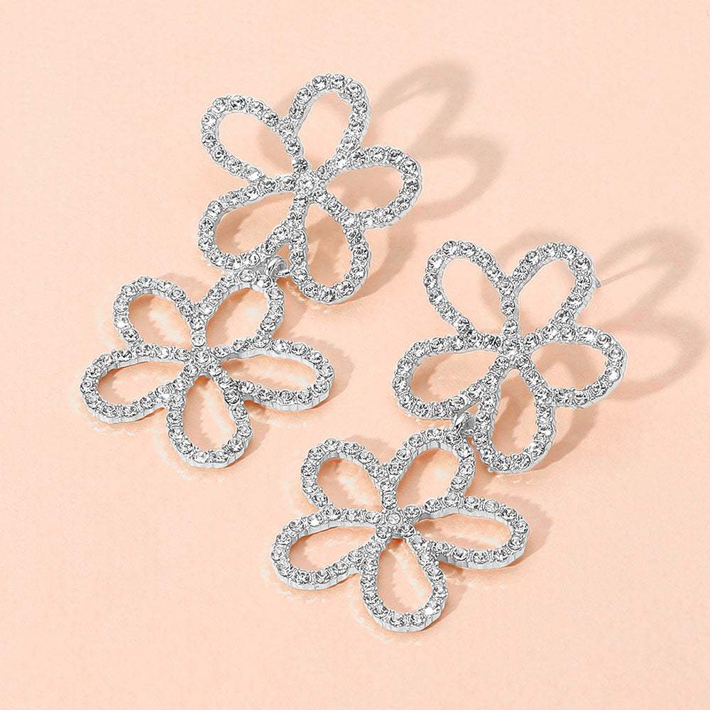 Stone Paved Open Flower Link Earrings - Madeline Love - Flyclothing LLC