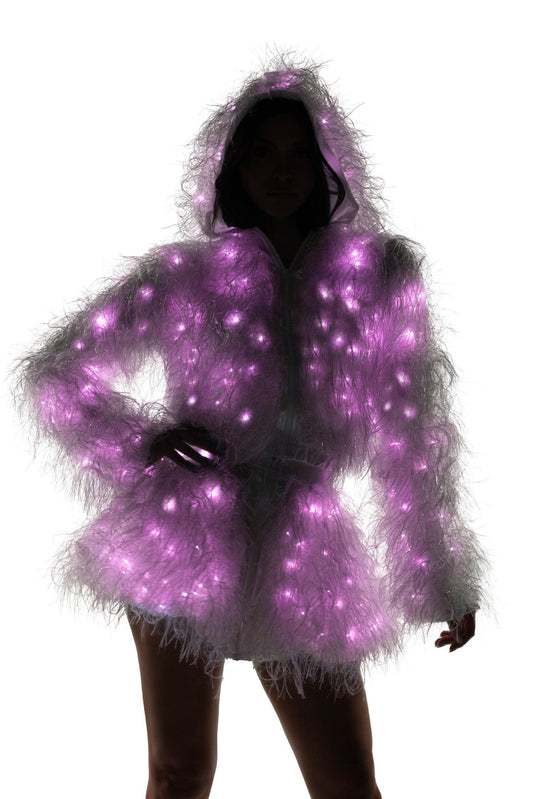 J-Valentine FE298 - Light-Up Lurex Shag Hooded Cropped Jacket - J. Valentine