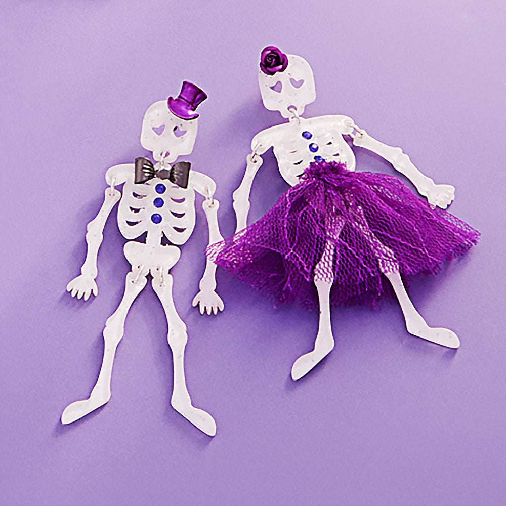 Halloween Mr Mrs Skeleton Dangle Earrings - Madeline Love - Flyclothing LLC
