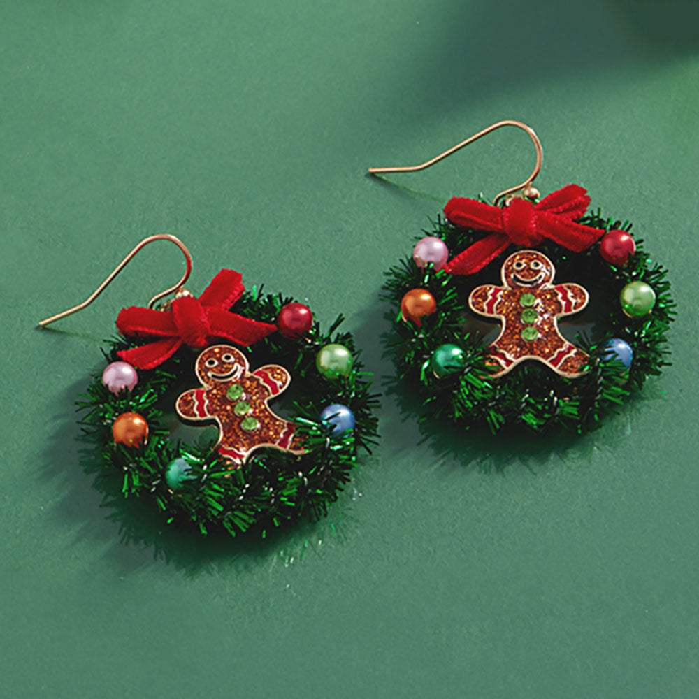 Enamel Gingerbread Christmas Wreath Dangle Earrings - Madeline Love - Flyclothing LLC