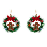 Enamel Gingerbread Christmas Wreath Dangle Earrings - Madeline Love - Flyclothing LLC
