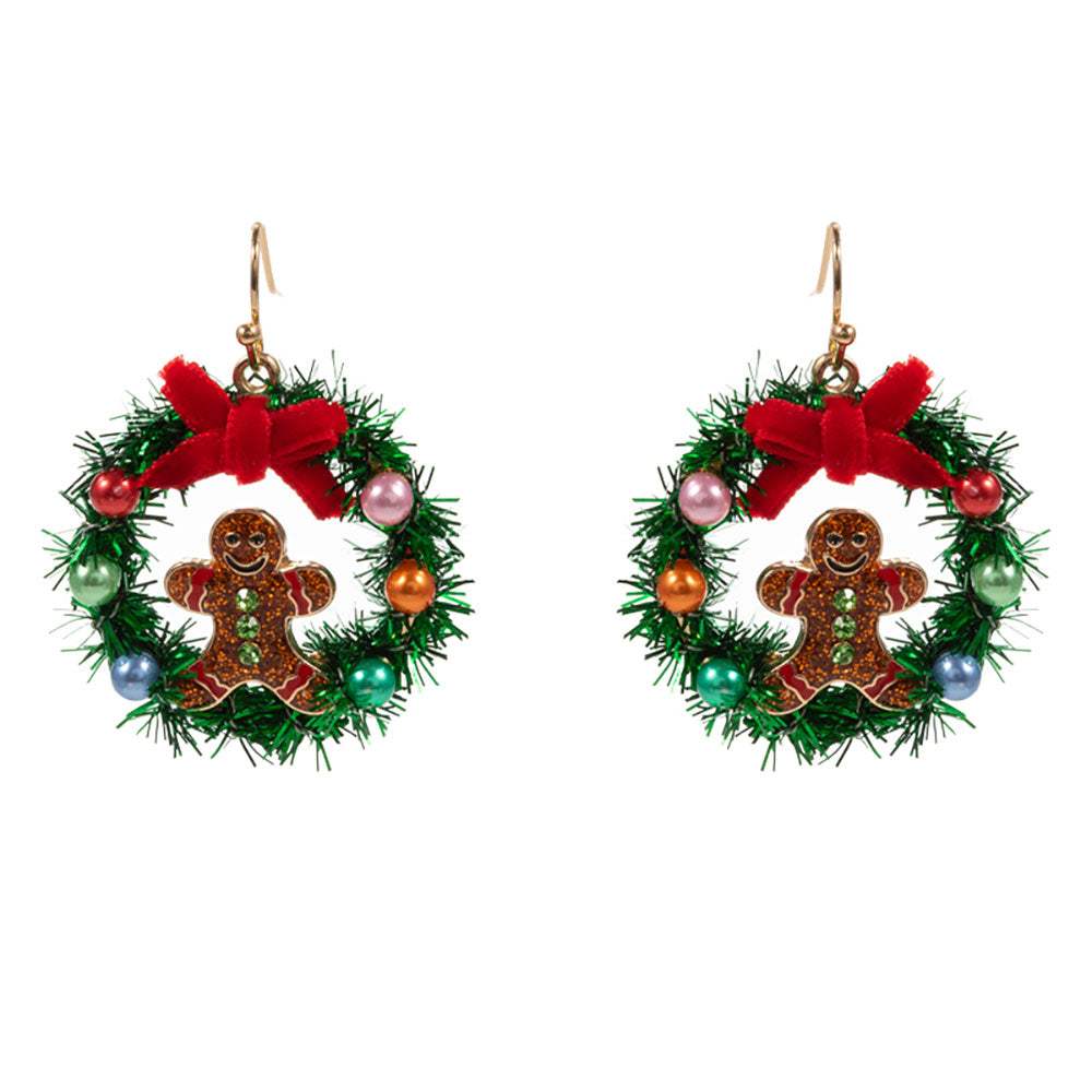 Enamel Gingerbread Christmas Wreath Dangle Earrings - Madeline Love - Flyclothing LLC