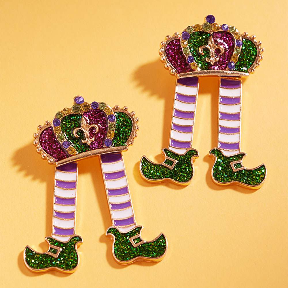 Mardi Gras Glitter Enamel Crown Shoe Earrings - Madeline Love - Flyclothing LLC