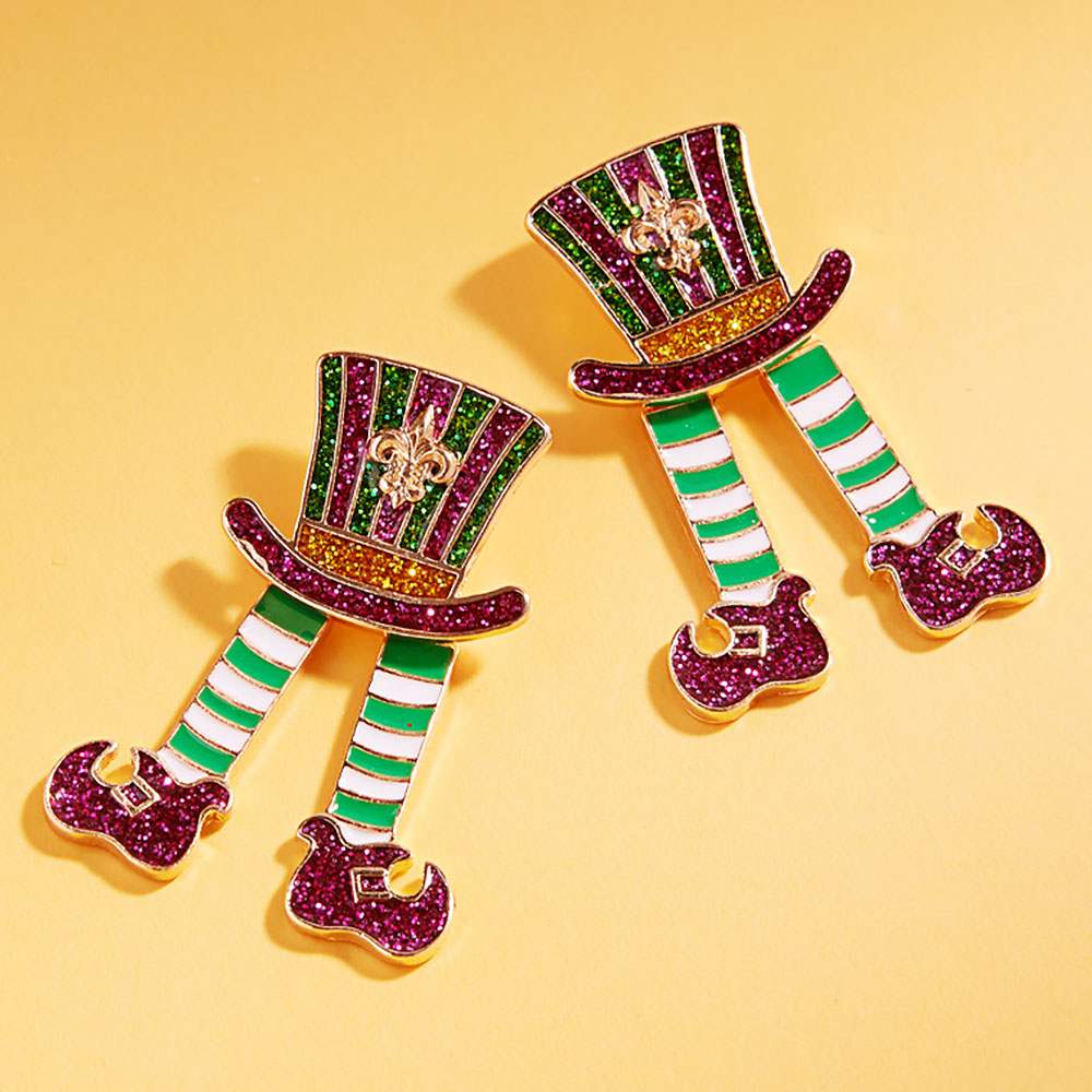Mardi Gras Glitter Enamel Hat Shoe Earrings - Madeline Love - Flyclothing LLC