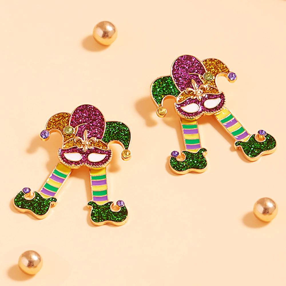 Glittered Enamel Mardi Gras Jester Earrings - Madeline Love - Flyclothing LLC