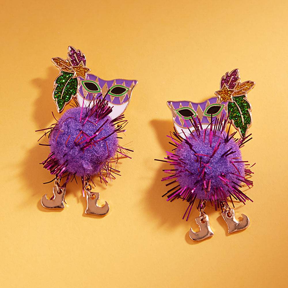Enamel Mardi Gras Mask Pom Shoes Drop Earrings - Madeline Love - Flyclothing LLC