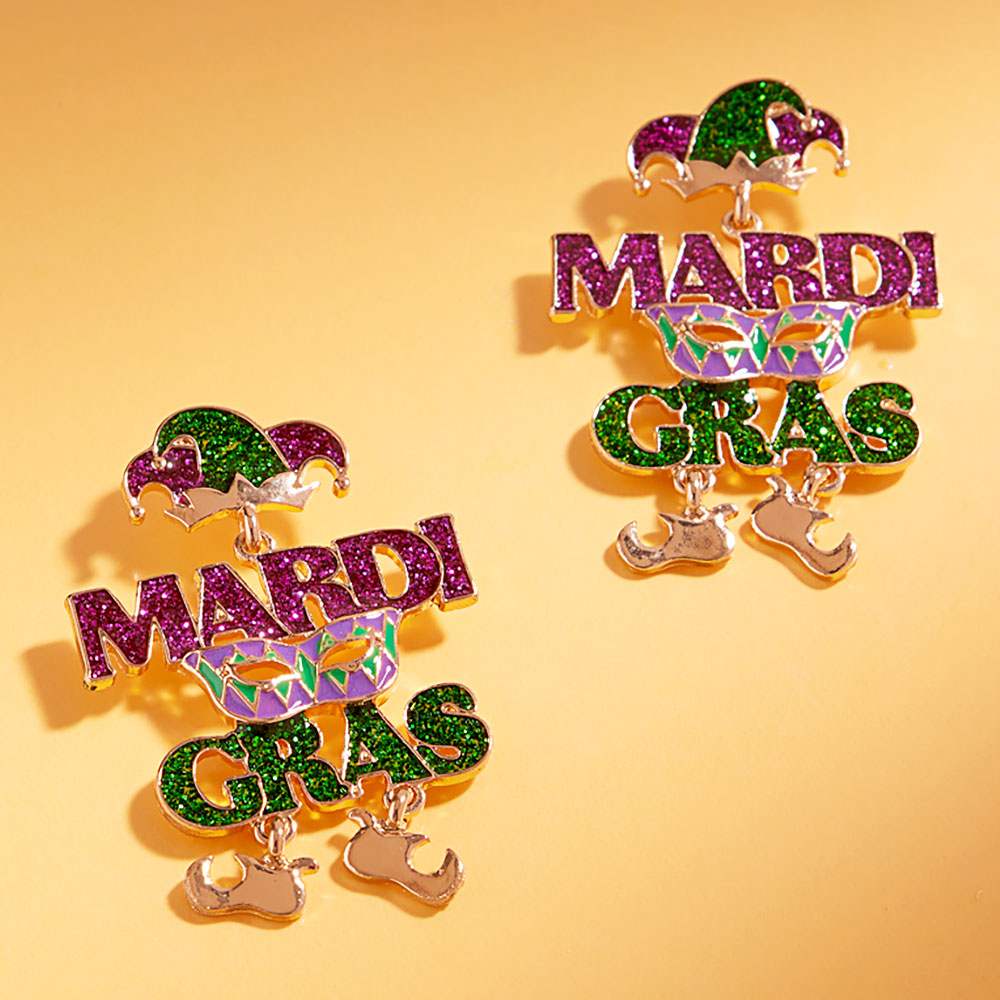 Enamel Mardi Gras Letter Link Drop Earrings - Madeline Love - Flyclothing LLC