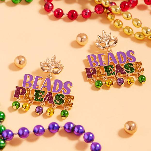 Glittered Enamel BEADS PLEASE Message Dangle Earrings - Madeline Love - Flyclothing LLC