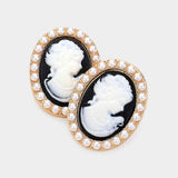 Pearl Embellished Cameo Stud Earrings - Madeline Love - Flyclothing LLC