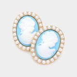 Pearl Embellished Cameo Stud Earrings - Madeline Love - Flyclothing LLC