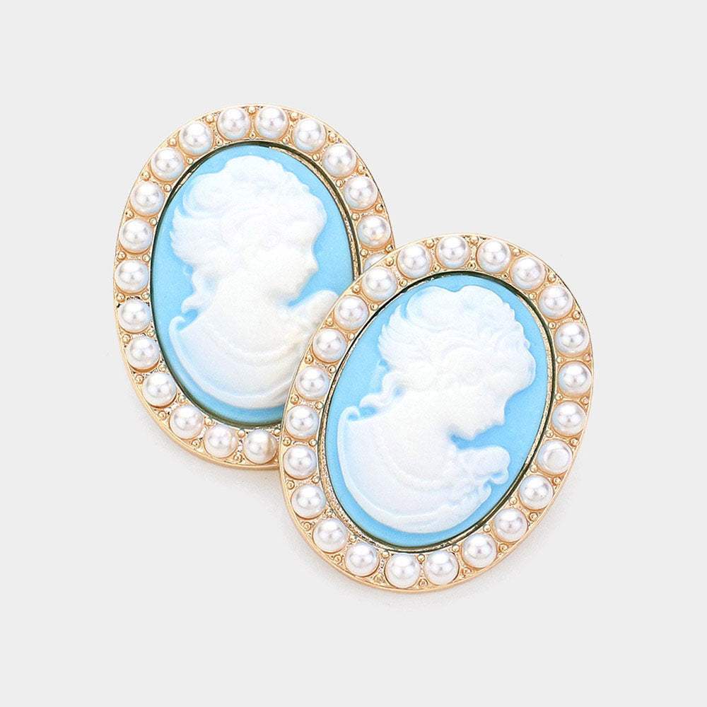 Pearl Embellished Cameo Stud Earrings - Madeline Love - Flyclothing LLC
