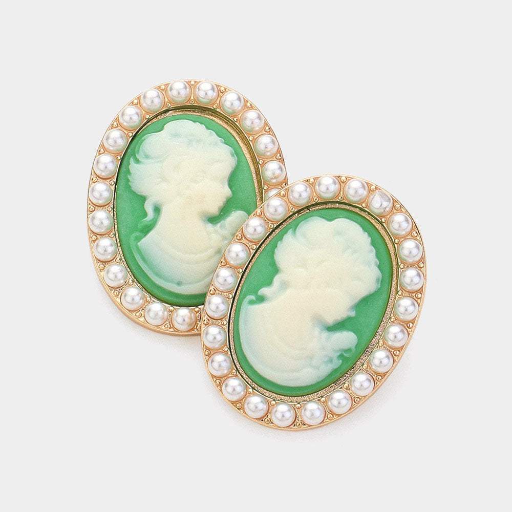 Pearl Embellished Cameo Stud Earrings - Madeline Love - Flyclothing LLC