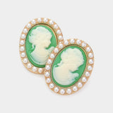 Pearl Embellished Cameo Stud Earrings - Madeline Love - Flyclothing LLC