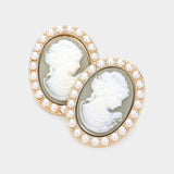 Pearl Embellished Cameo Stud Earrings - Madeline Love - Flyclothing LLC