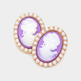 Pearl Embellished Cameo Stud Earrings - Madeline Love - Flyclothing LLC