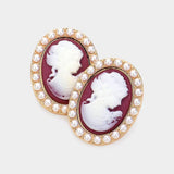 Pearl Embellished Cameo Stud Earrings - Madeline Love - Flyclothing LLC